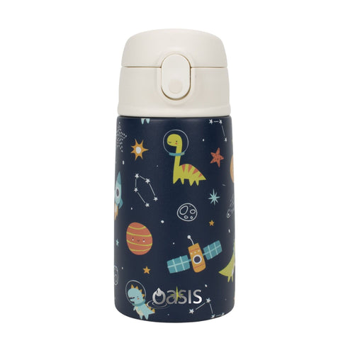 Oasis Kids Water Bottle with Sipper Silicone Straw 400ML (Cosmic Dinos)