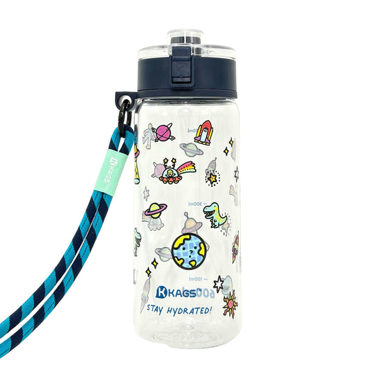 KAGS AQUARECHARGE Series Tritan 600ML Water Bottle w/ Crossbody Strap Cartoon Series