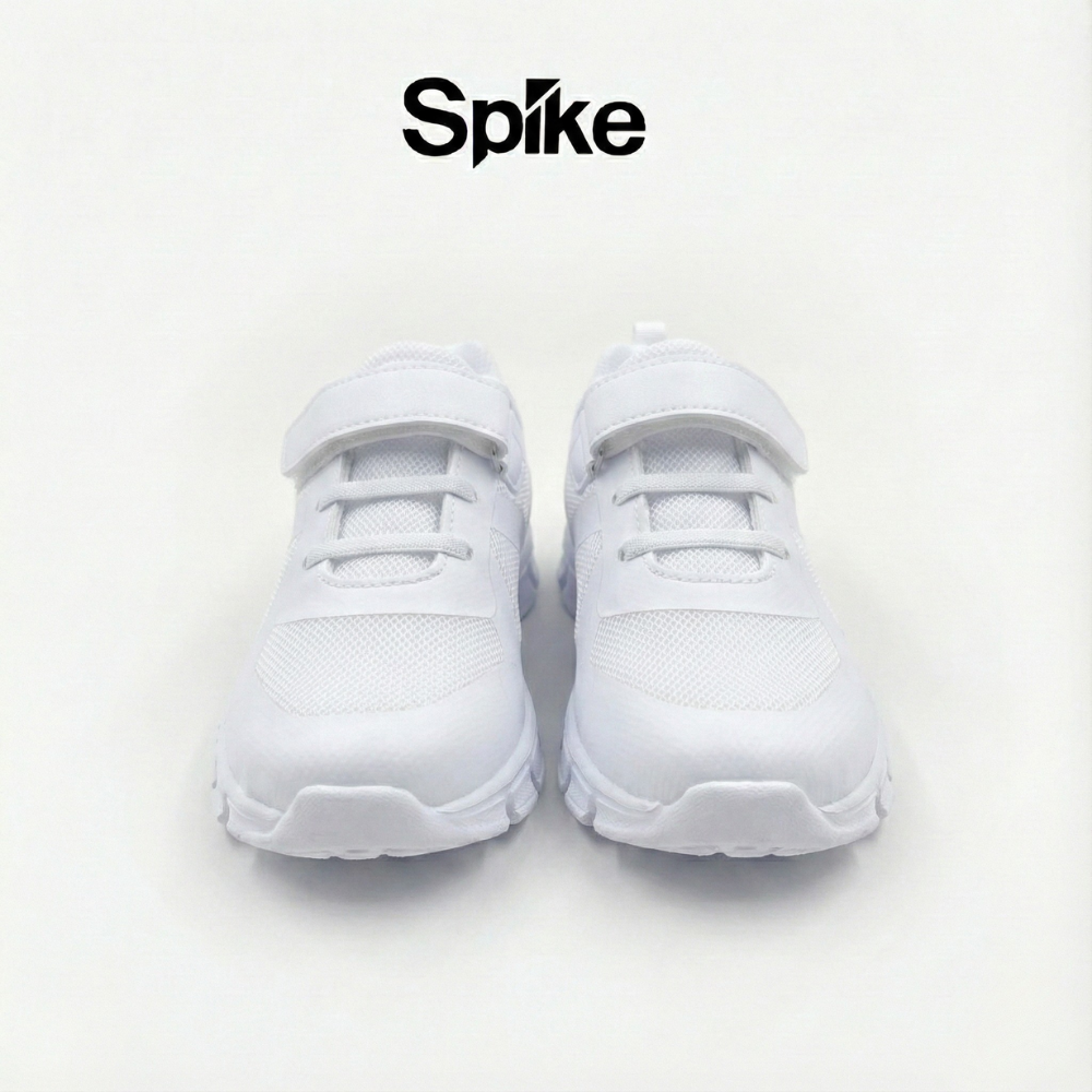 front view White sneakers on a white background with 'Spike' branding.
